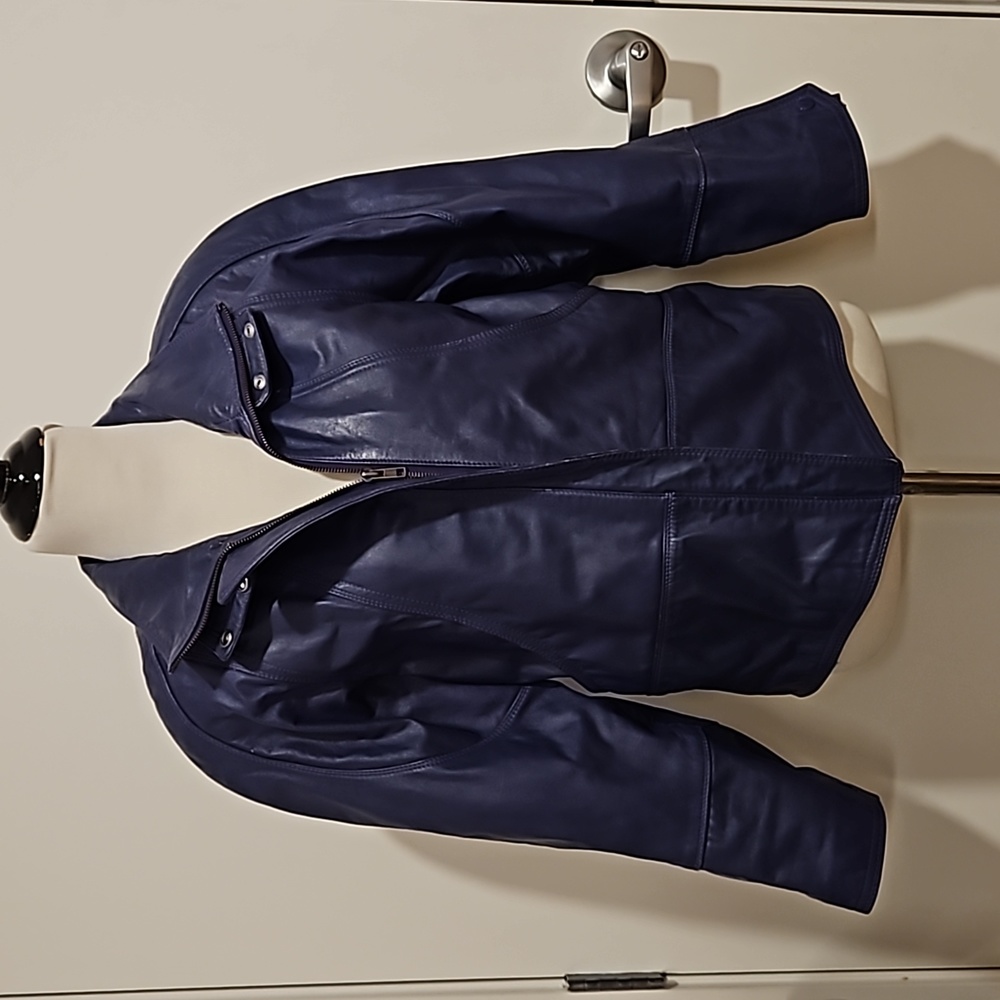 WILSON'S LEATHER Purple bomber biker moto jacket pockets lined  great color! - Picture 11 of 16